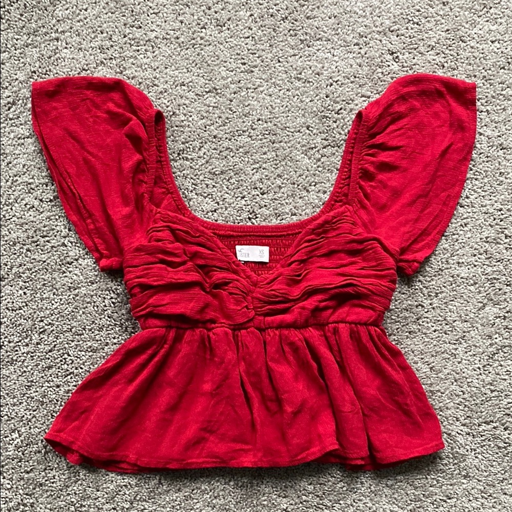 Hollister Red Flutter Sleeve Peplum Blouse